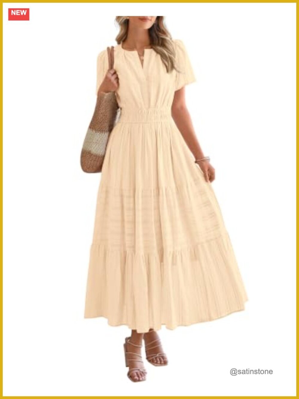 Women's Casual Maxi Dress Short Sleeve V Neck Tiered Ruffle A-Line Beach